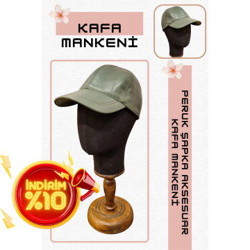 Erkek ahşap standlı kumaş kaplı kafa mankeni