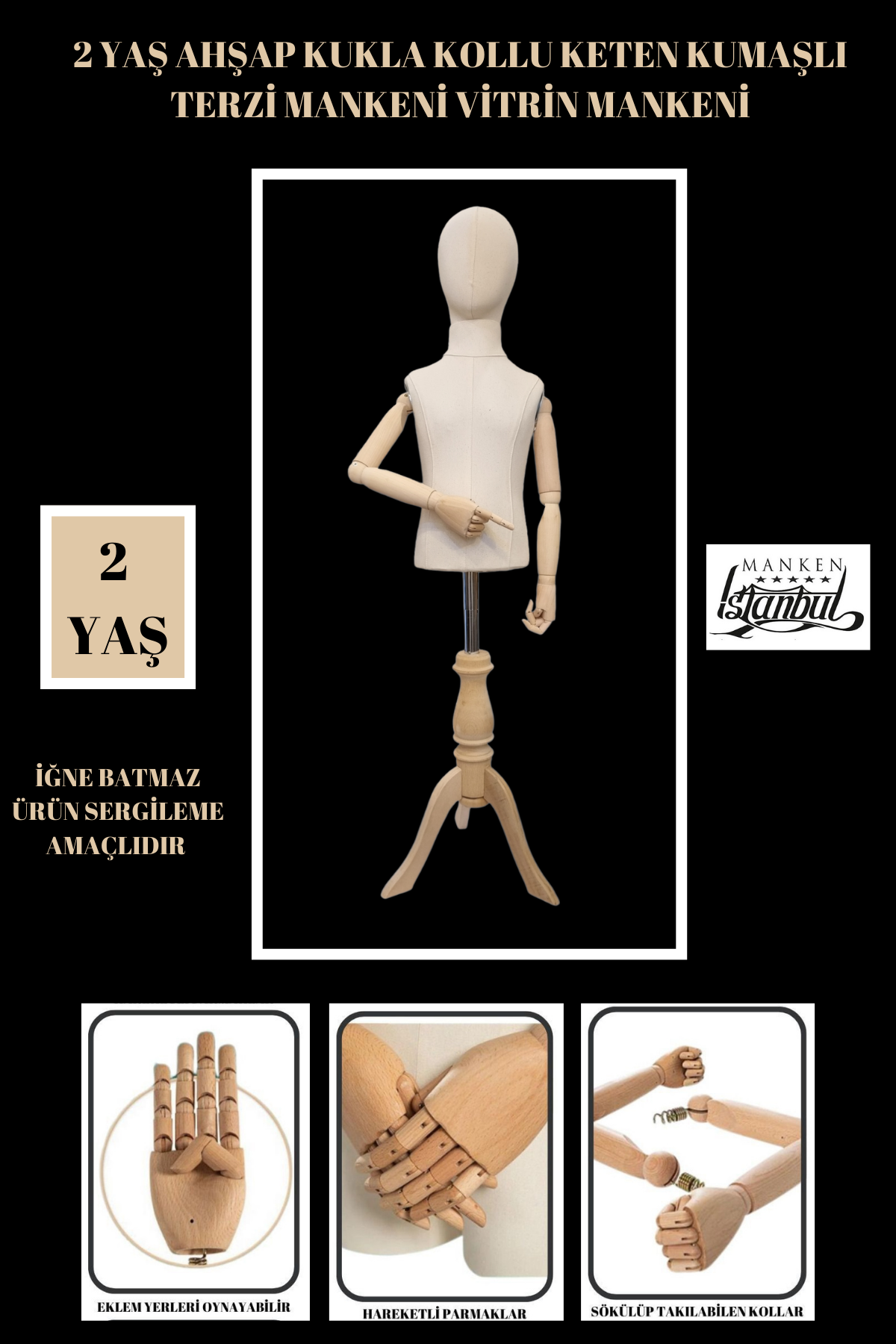 Ahşap Kollu Çocuk Terzi Mankeni Vitrin Mankeni 2 yaş