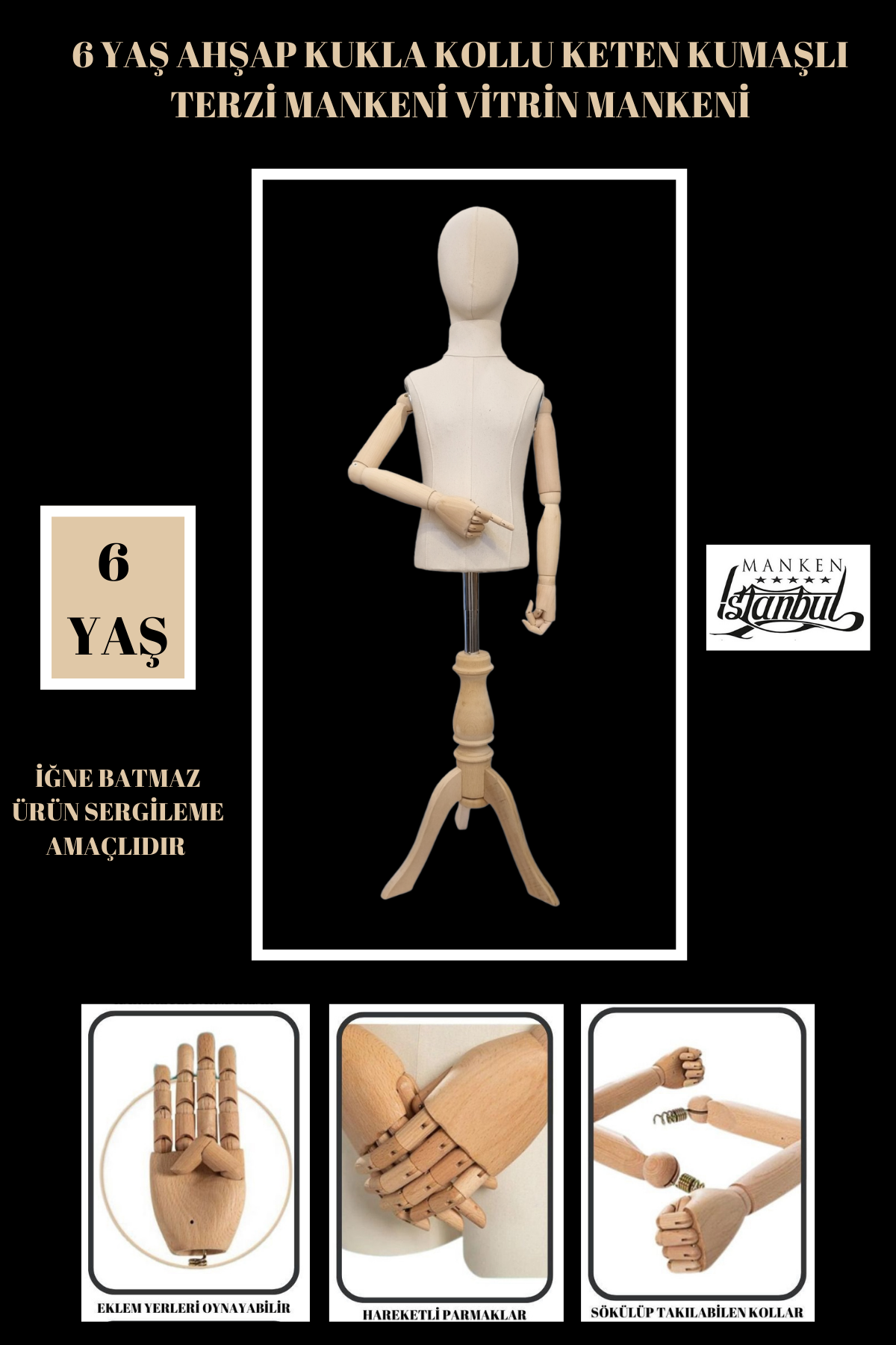 Ahşap Kollu Çocuk Terzi Mankeni Vitrin Mankeni 6 yaş