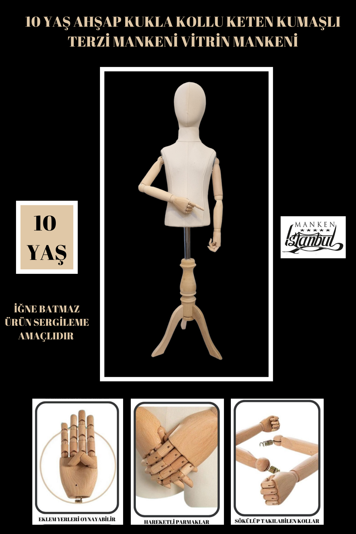 Ahşap Kollu Çocuk Terzi Mankeni Vitrin Mankeni 10 yaş