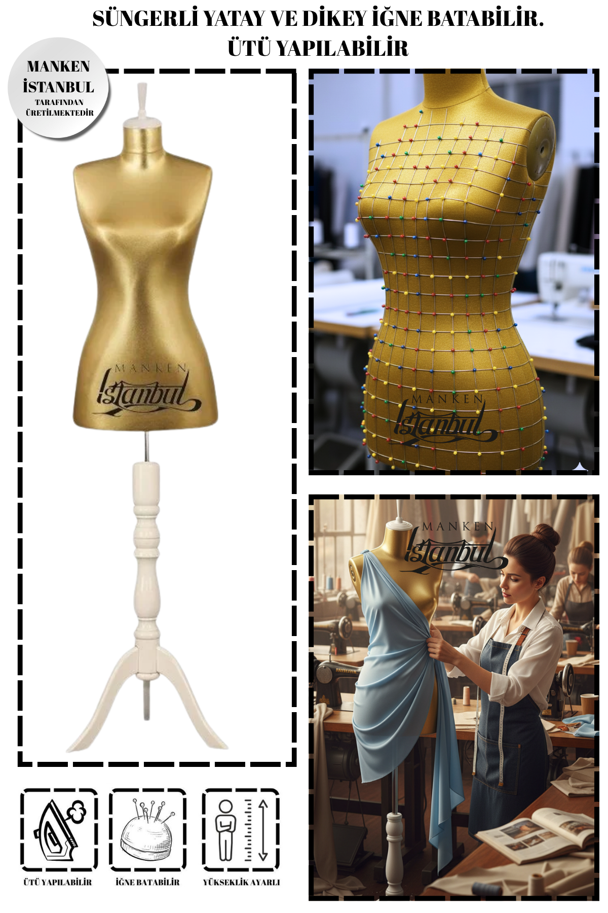 Süngerli Gold Kumaş Terzi Mankeni Prova Mankeni 36-38-40 Beden