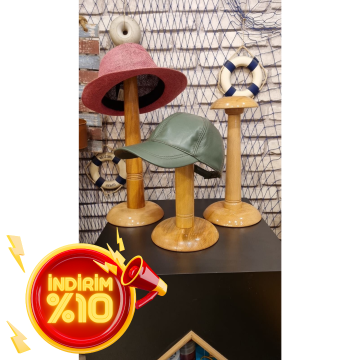 Ahşap Vernikli Bayan Aksesuar Mankeni Şapka Mankeni 3 lü Set