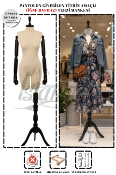 Pantolon Giyebilen Ahşap Kollu Terzi Mankeni Vitrin Mankeni