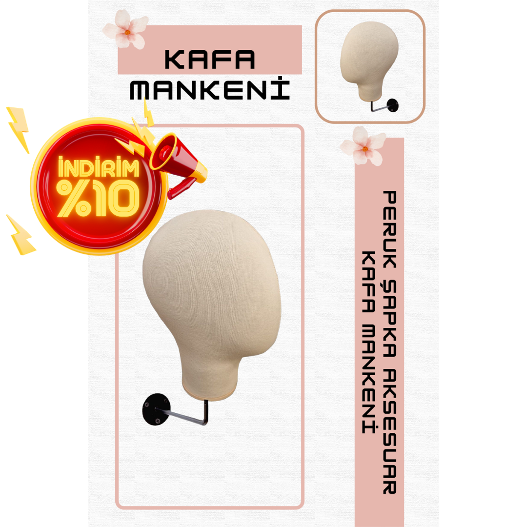 Duvara Monte Bayan Kumaş Kaplı Kafa Mankeni