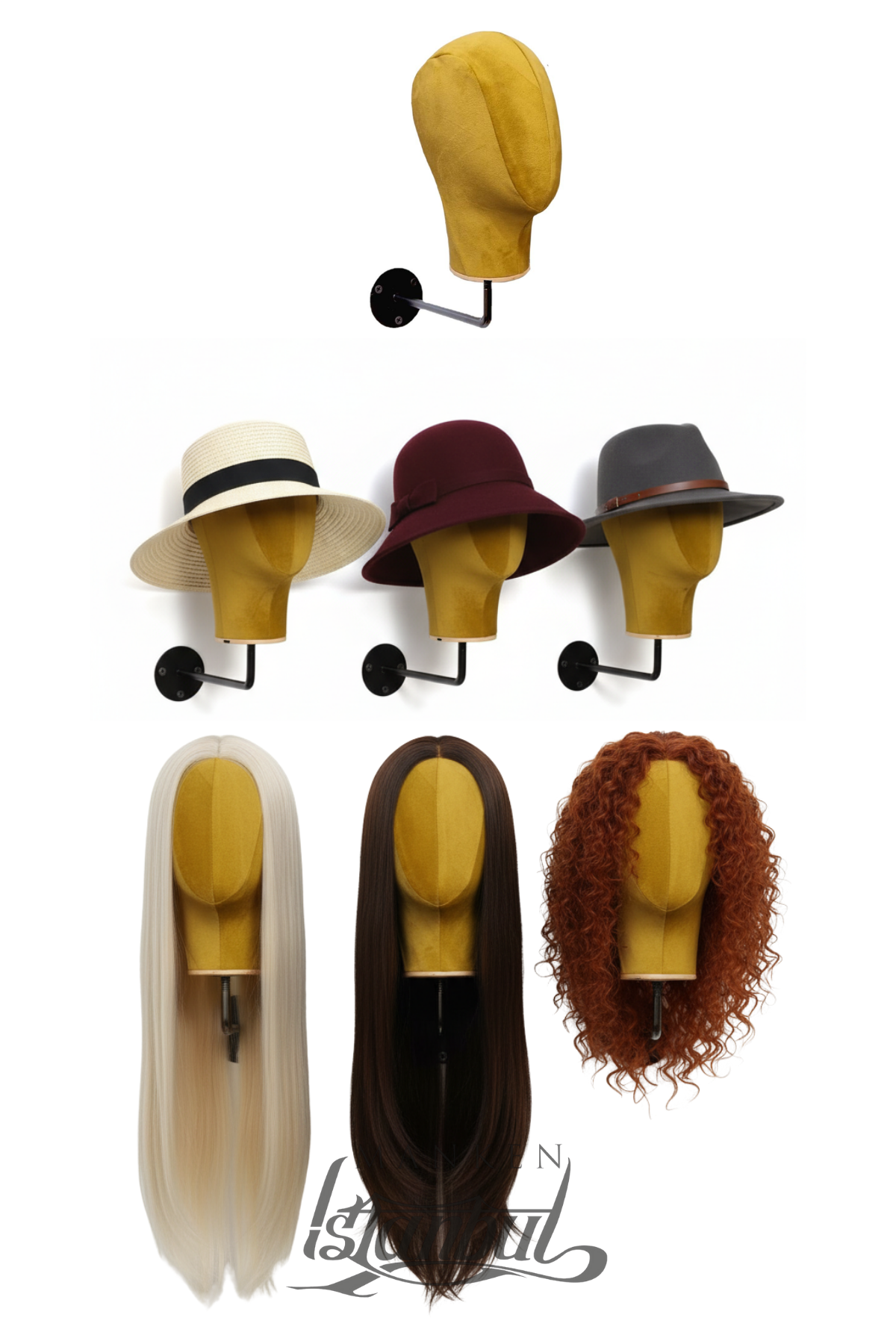 Duvara Monte Bayan Kumaş Kaplı Kafa Mankeni