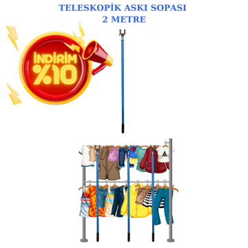 2 Metre Teleskopik Tekstil Askı Sopası Elbise Askı Sopası Pazarcı Sopası