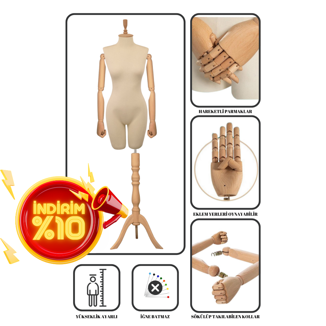 Pantolon Giyebilen Ahşap Kollu Terzi Mankeni Vitrin Mankeni