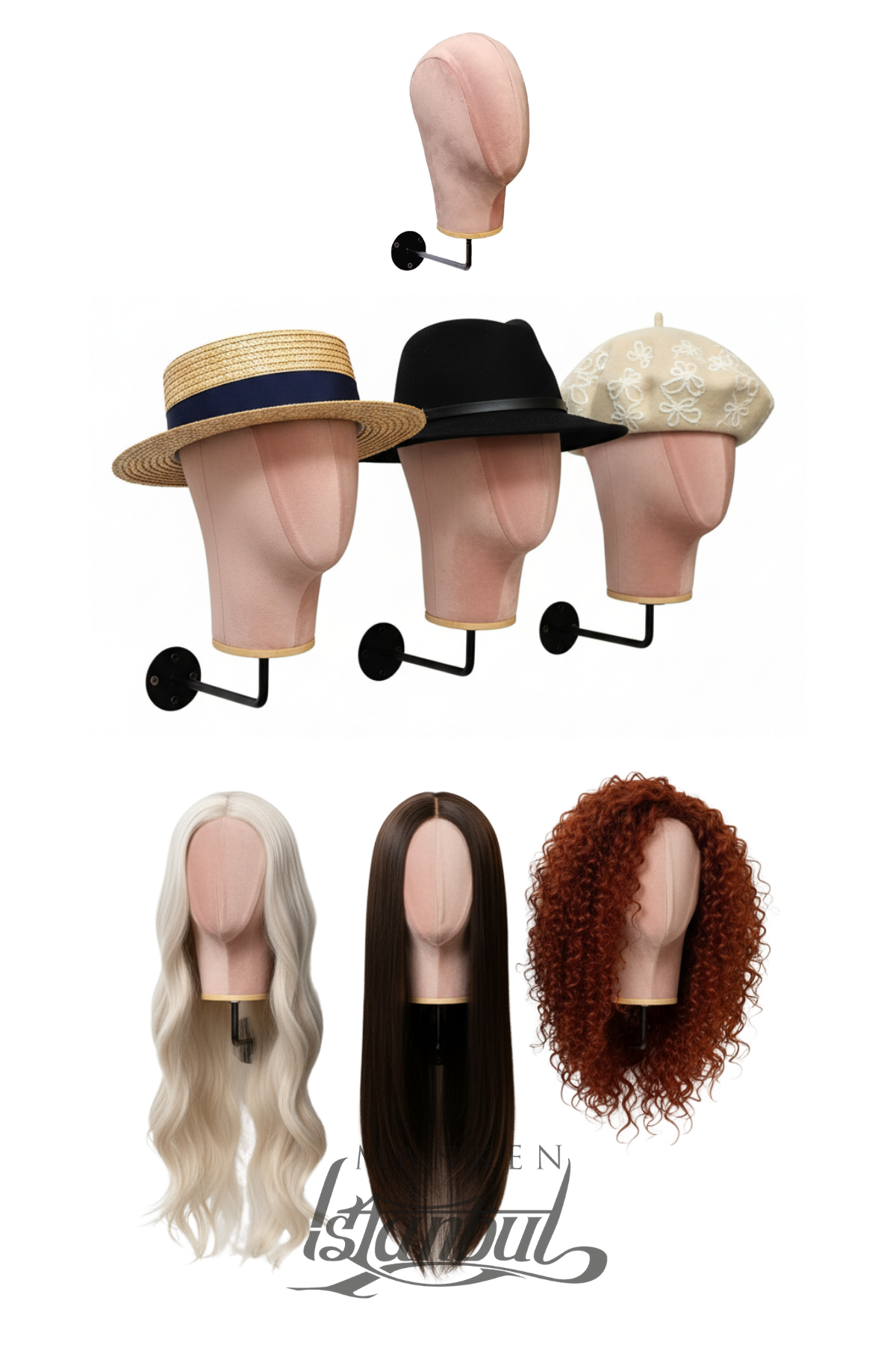 Duvara Monte Bayan Kumaş Kaplı Kafa Mankeni