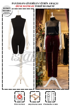 Pantolon Giyebilen Ahşap Kollu Terzi Mankeni Vitrin Mankeni