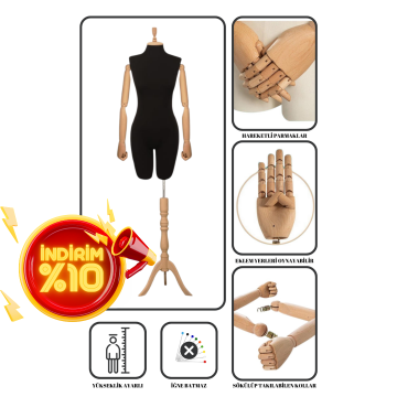 Pantolon Giyebilen Ahşap Kollu Terzi Mankeni Vitrin Mankeni