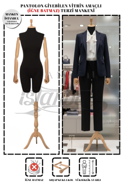 Pantolon Giyebilen Ahşap Kollu Terzi Mankeni Vitrin Mankeni