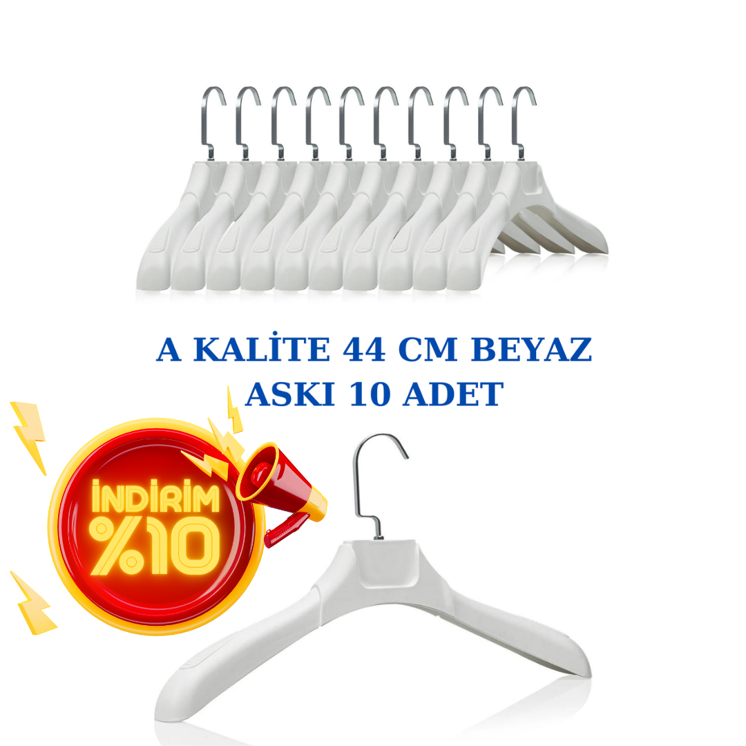 10 Adet 44 cm Plastik Ceket  Askısı Elbise Askısı