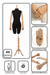 Pantolon Giyebilen Ahşap Kollu Terzi Mankeni Vitrin Mankeni 40 beden