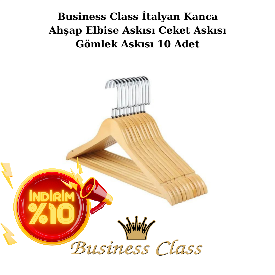 Business Class 45 Cm Ceket Askısı Elbise Askısı Ahşap Askı 10 Adet