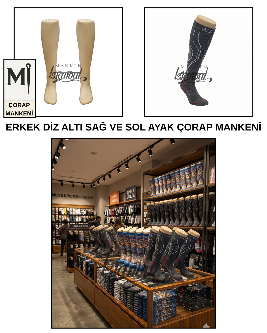 Fiber Erkek Diz Altı Sol ve Sağ Ayak Çorap Mankeni