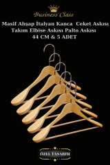 5 Adet 44 Cm Masif Ahşap İtalyan Kanca Takım Elbise Palto Ceket askısı