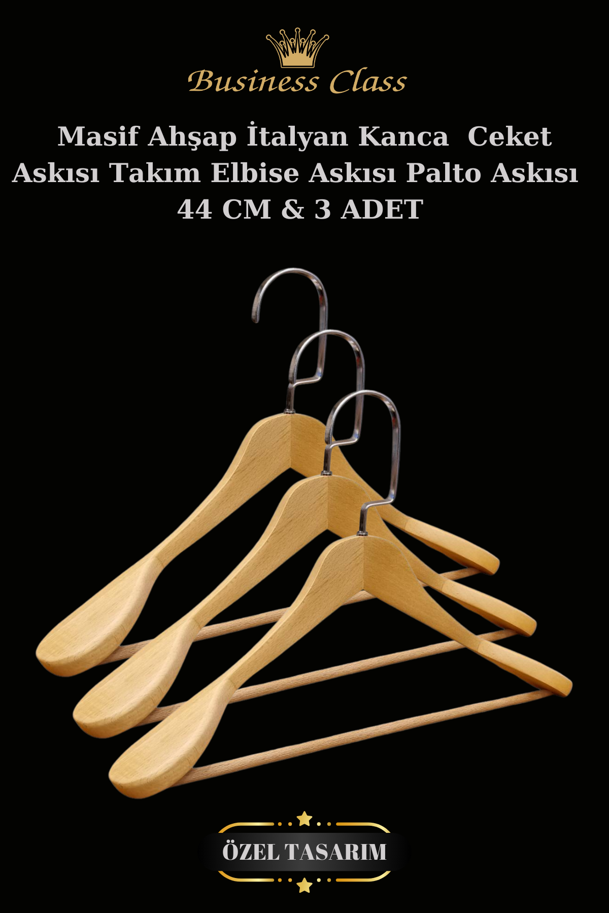 5 Adet 44 Cm Masif Ahşap İtalyan Kanca Takım Elbise Palto Ceket askısı 3 ADET