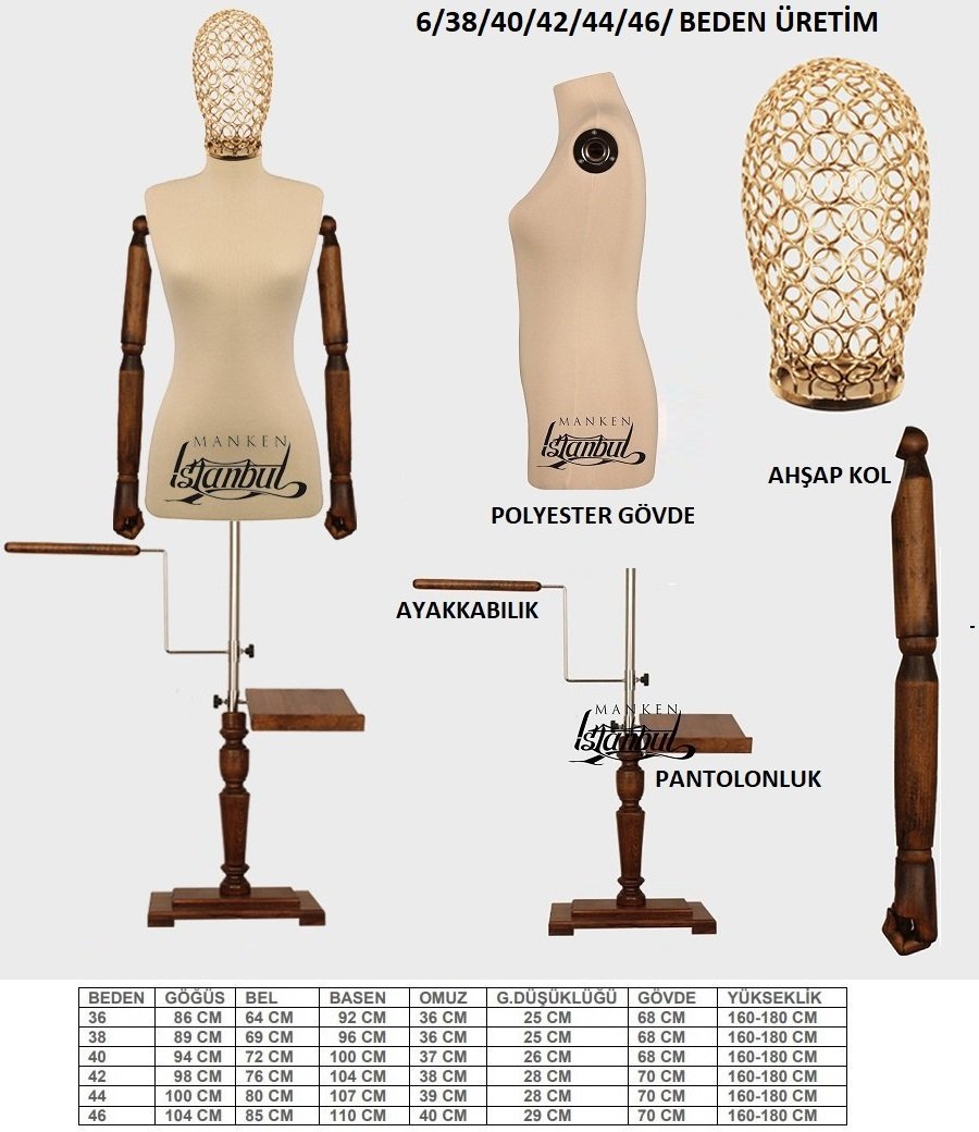 Ahşap Kollu Lüks Ayaklı Terzi Mankeni Vitrin Mankeni