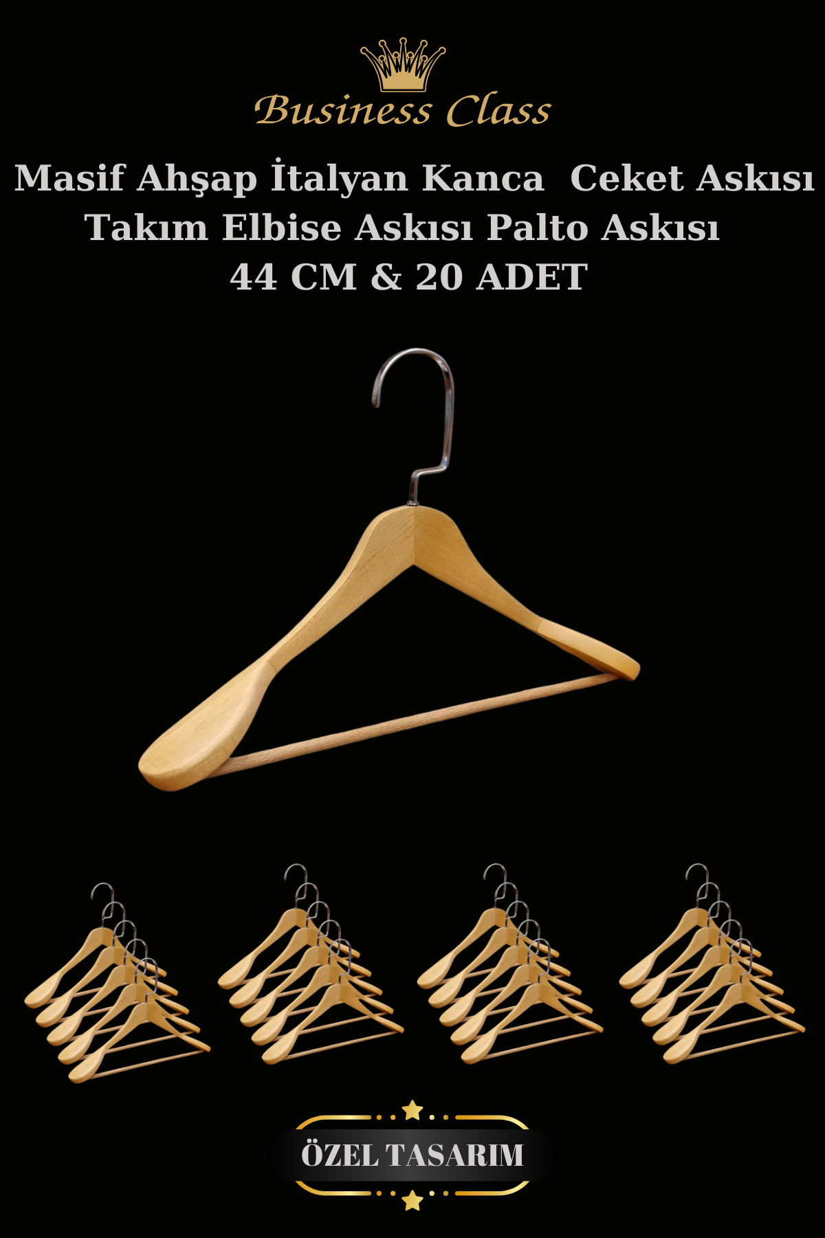 5 Adet 44 Cm Masif Ahşap İtalyan Kanca Takım Elbise Palto Ceket askısı 20 ADET