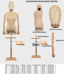 Ahşap Kollu Lüks Ayaklı Terzi Mankeni Vitrin Mankeni