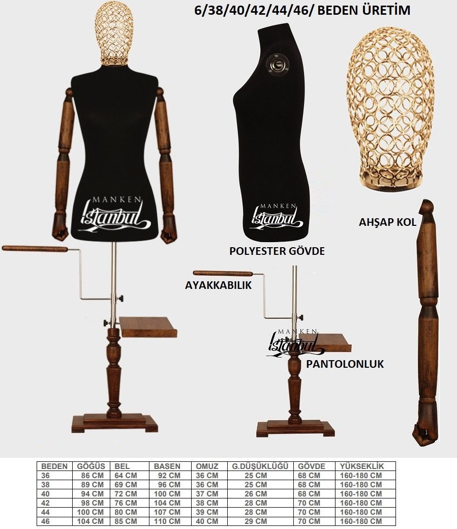 Ahşap Kollu Lüks Ayaklı Terzi Mankeni Vitrin Mankeni