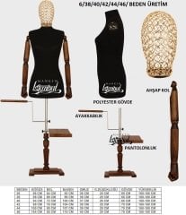 Ahşap Kollu Lüks Ayaklı Terzi Mankeni Vitrin Mankeni