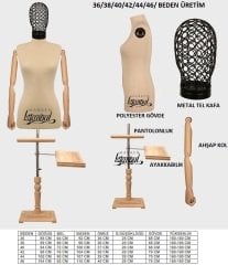 Ahşap Kollu Lüks Ayaklı Terzi Mankeni Vitrin Mankeni