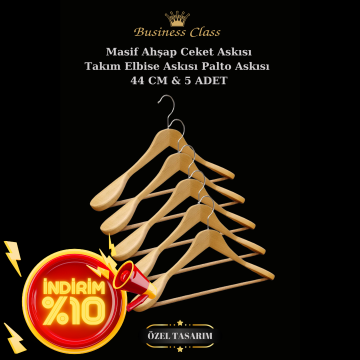 5 Adet 44 Cm Masif Ahşap İtalyan Kanca Takım Elbise Palto Ceket askısı