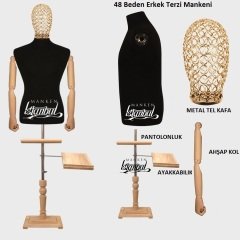 Erkek Tel Kafalı Ahşap Kollu Lüks Ayaklı Terzi Mankeni Vitrin Mankeni