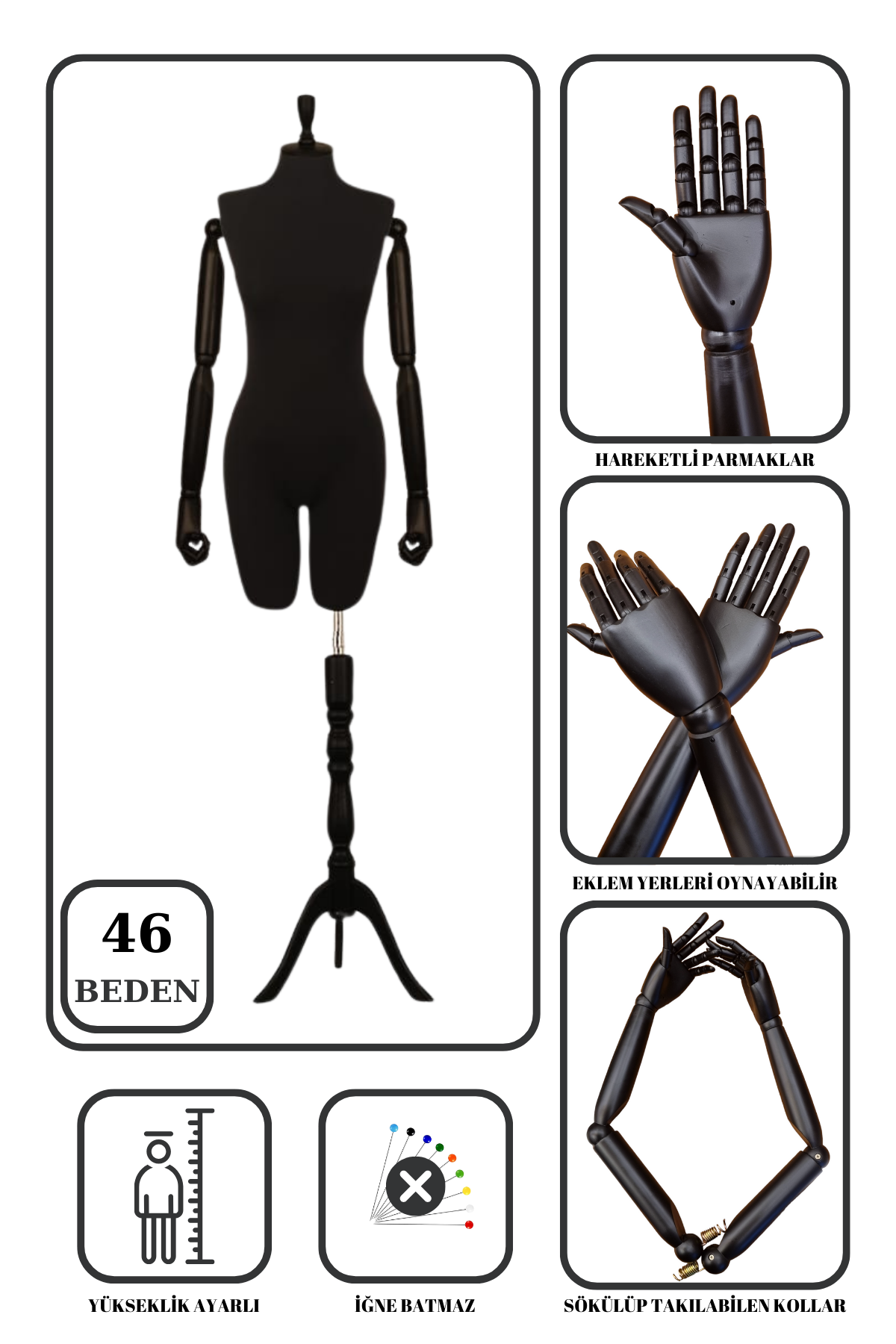 Pantolon Giyebilen Ahşap Kollu Terzi Mankeni Vitrin Mankeni 46 beden