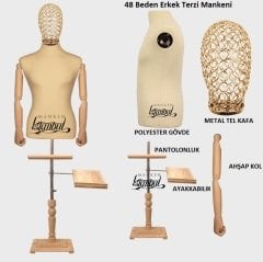 Erkek Tel Kafalı Ahşap Kollu Terzi Mankeni Vitrin Mankeni
