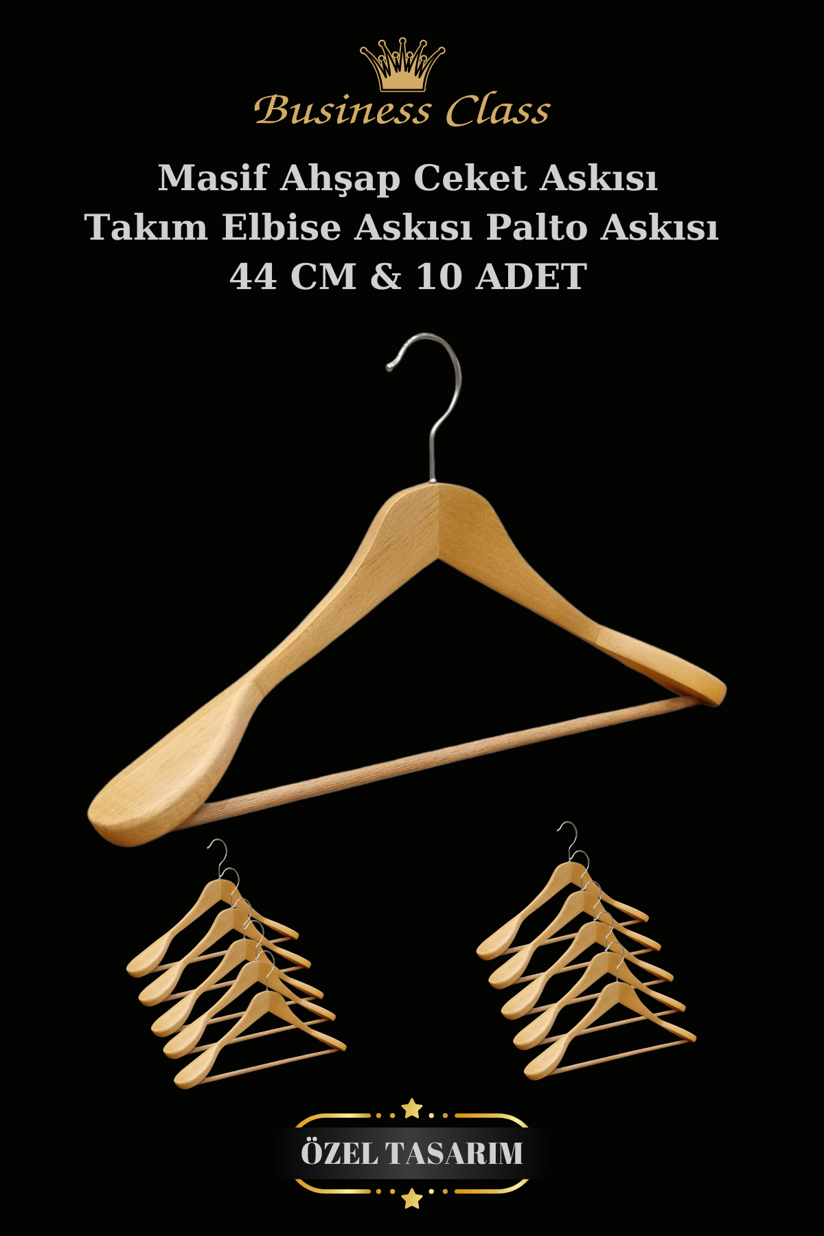 5 Adet 44 Cm Masif Ahşap İtalyan Kanca Takım Elbise Palto Ceket askısı 10 ADET