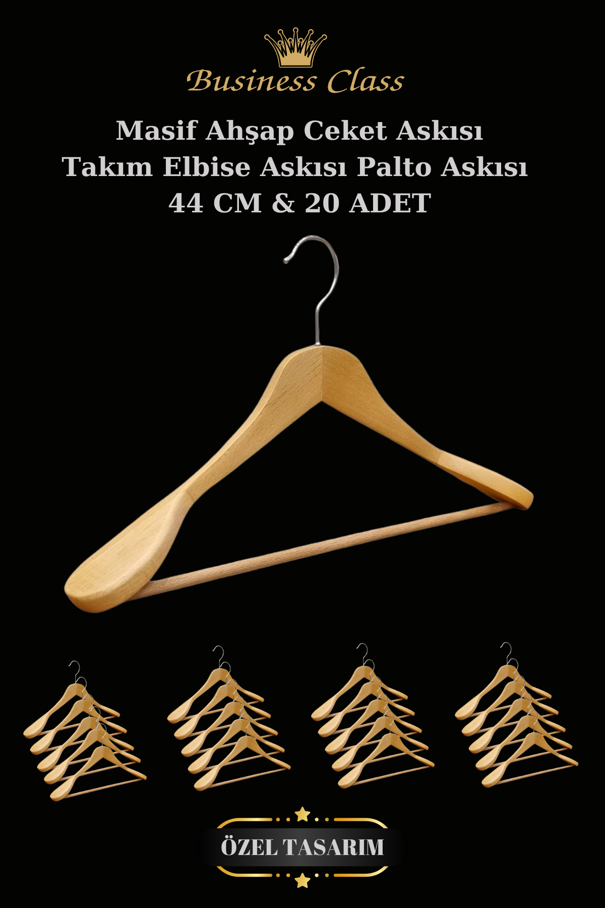 5 Adet 44 Cm Masif Ahşap İtalyan Kanca Takım Elbise Palto Ceket askısı 20 ADET