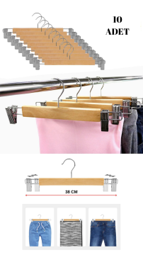A Kalite 10 Adet Doğal Ahşap Pantolon Askısı Etek Askısı Kıyafet Askısı