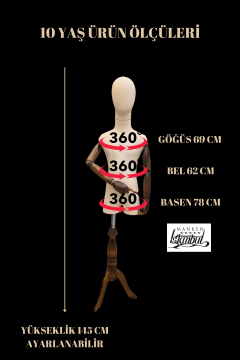 Keten Kumaş Ahşap Kollu Kumaş Kafa Çocuk Terzi Mankeni Vitrin Mankeni