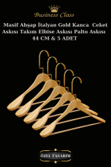 5 Adet 44 Cm Masif Ahşap İtalyan Kanca Takım Elbise Palto Ceket askısı