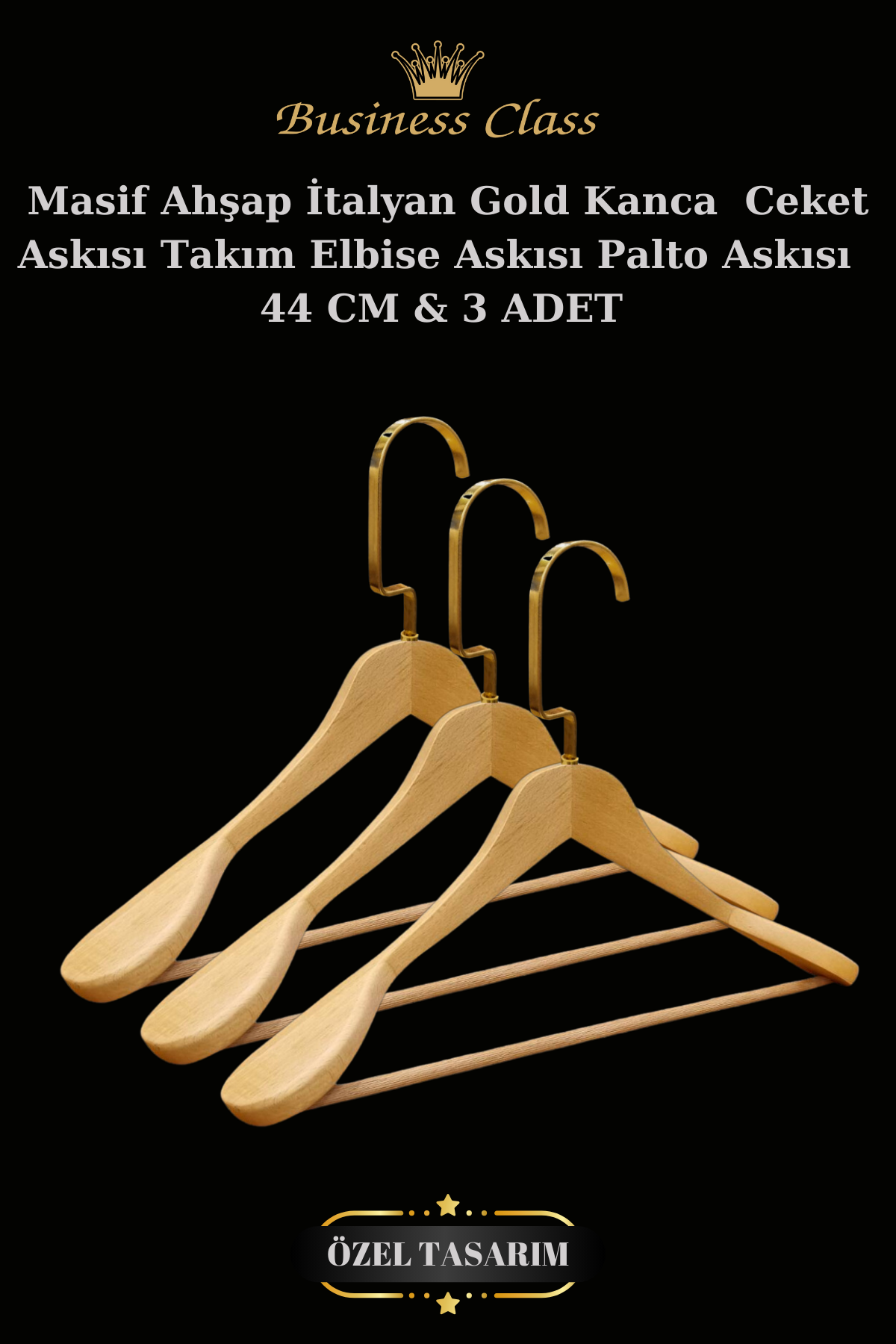 5 Adet 44 Cm Masif Ahşap İtalyan Kanca Takım Elbise Palto Ceket askısı 3 ADET