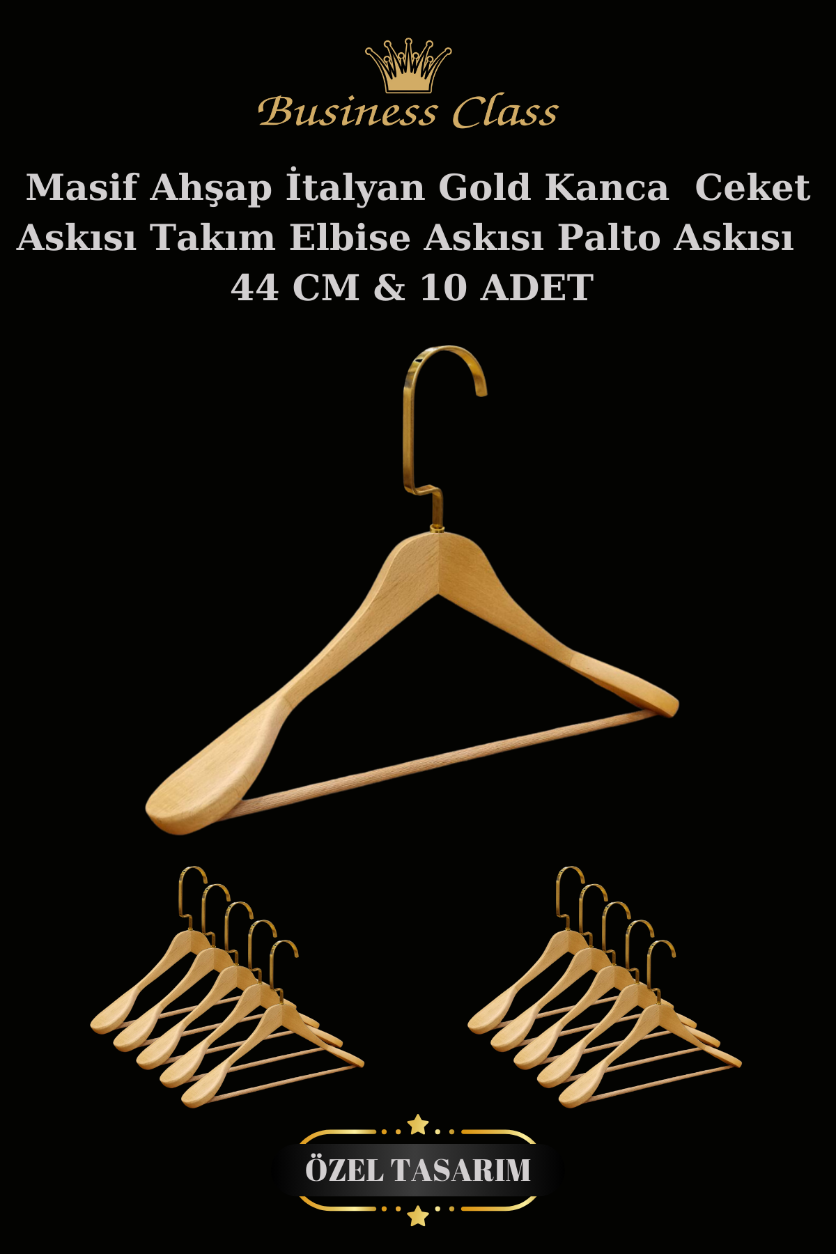 5 Adet 44 Cm Masif Ahşap İtalyan Kanca Takım Elbise Palto Ceket askısı 10 ADET