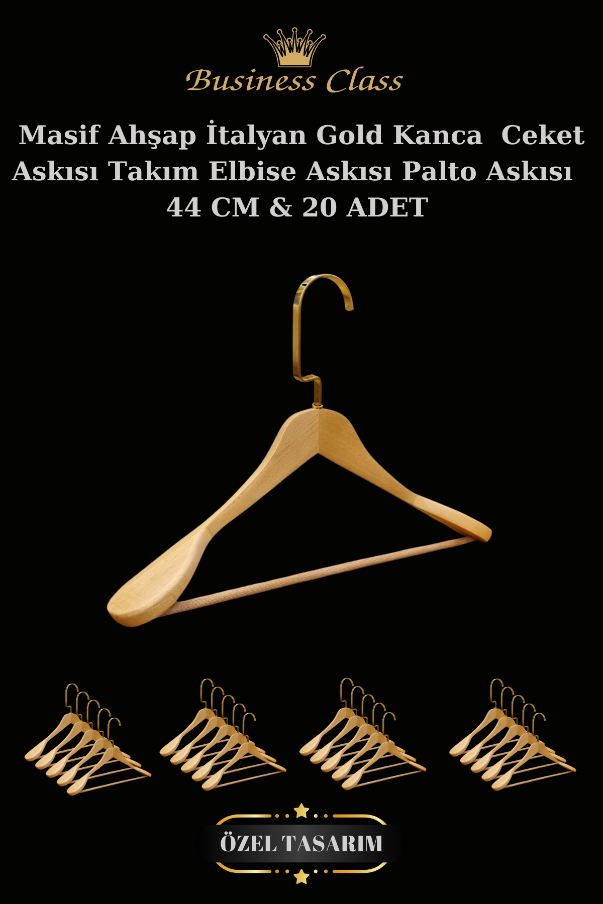 5 Adet 44 Cm Masif Ahşap İtalyan Kanca Takım Elbise Palto Ceket askısı 20 ADET