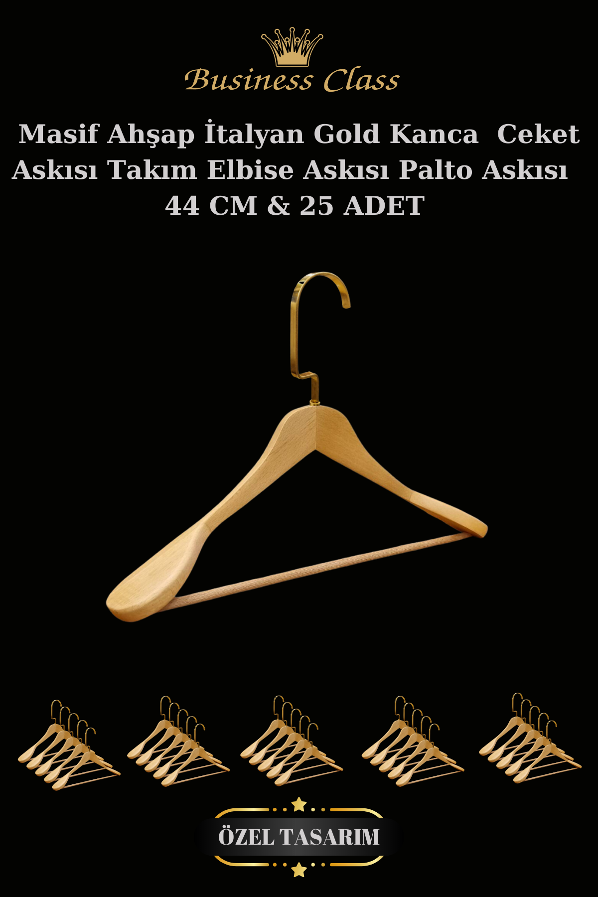 5 Adet 44 Cm Masif Ahşap İtalyan Kanca Takım Elbise Palto Ceket askısı 25 ADET