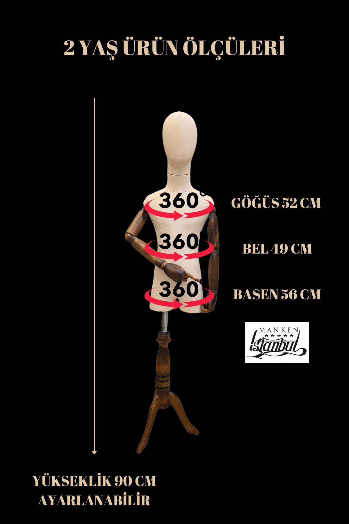 Keten Kumaş Ahşap Kollu Kumaş Kafa Çocuk Terzi Mankeni Vitrin Mankeni 2 YAŞ