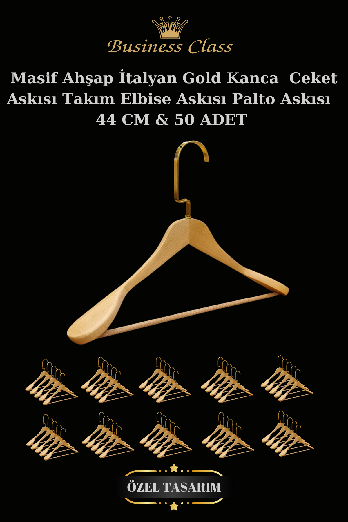 5 Adet 44 Cm Masif Ahşap İtalyan Kanca Takım Elbise Palto Ceket askısı 50 ADET