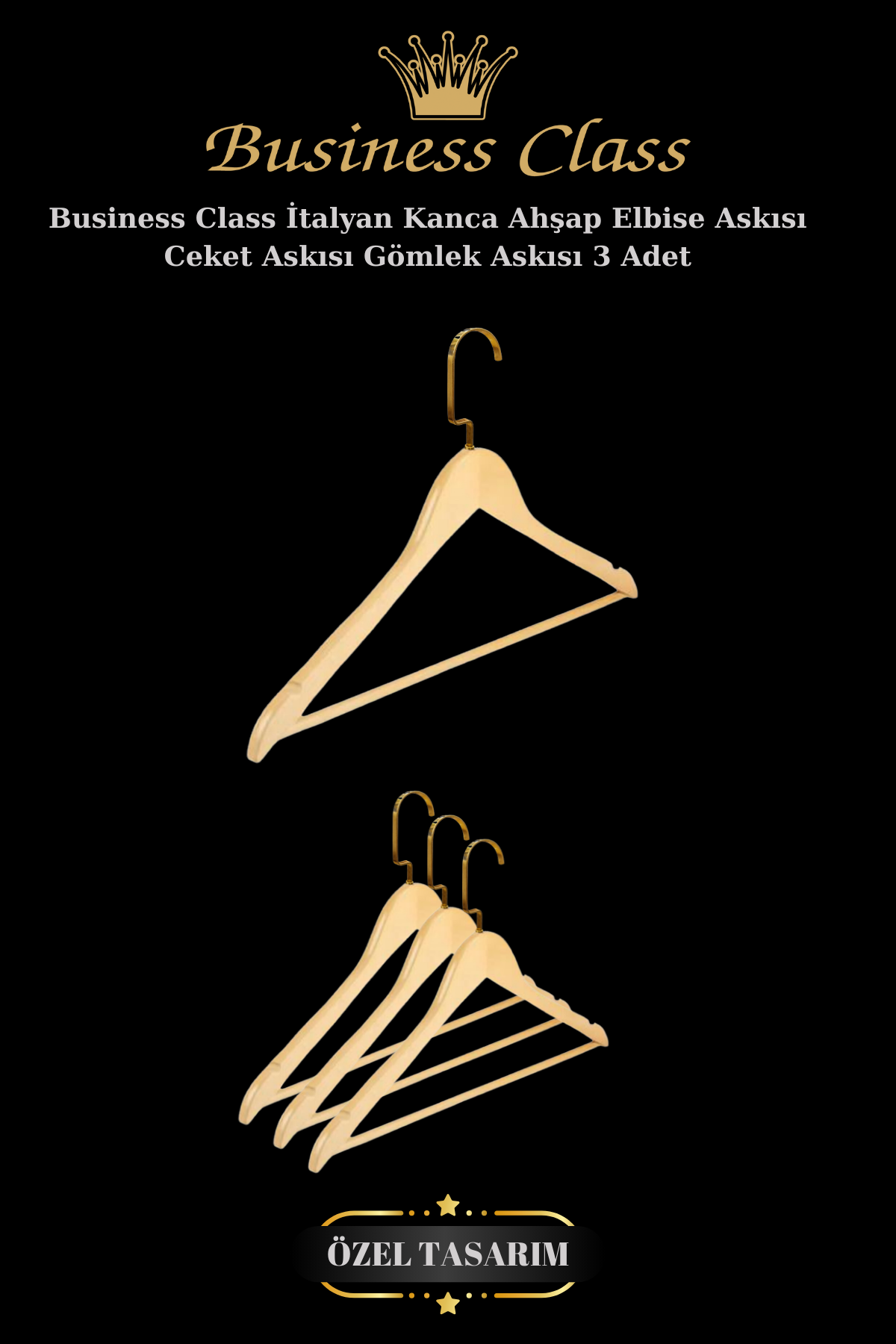 Business Class 45 Cm Ceket Askısı Elbise Askısı Ahşap Askı 10 Adet 3 ADET