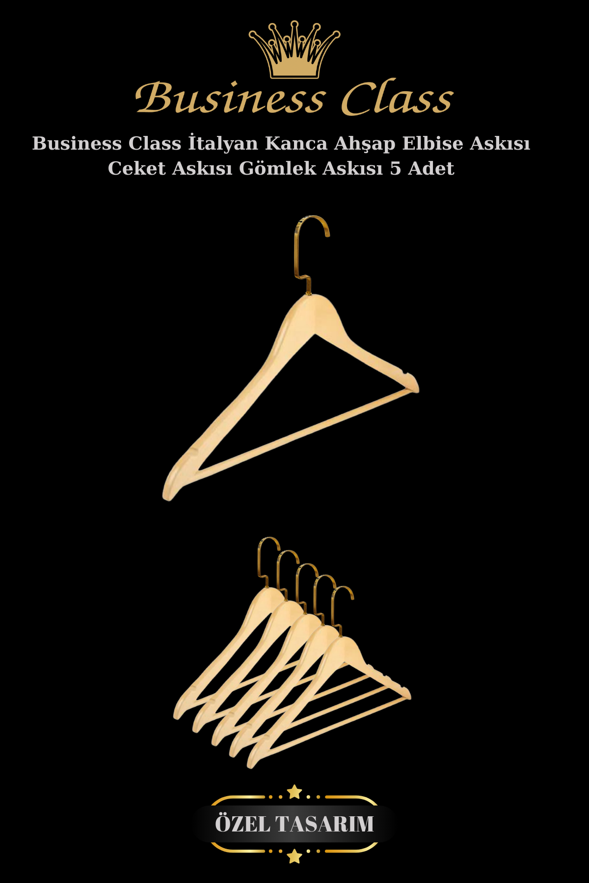 Business Class 45 Cm Ceket Askısı Elbise Askısı Ahşap Askı 10 Adet 5 ADET