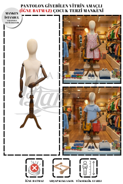 Ahşap Kollu Çocuk Terzi Mankeni Vitrin Mankeni