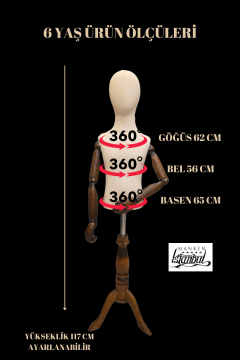 Ahşap Kollu Çocuk Terzi Mankeni Vitrin Mankeni 6 yaş