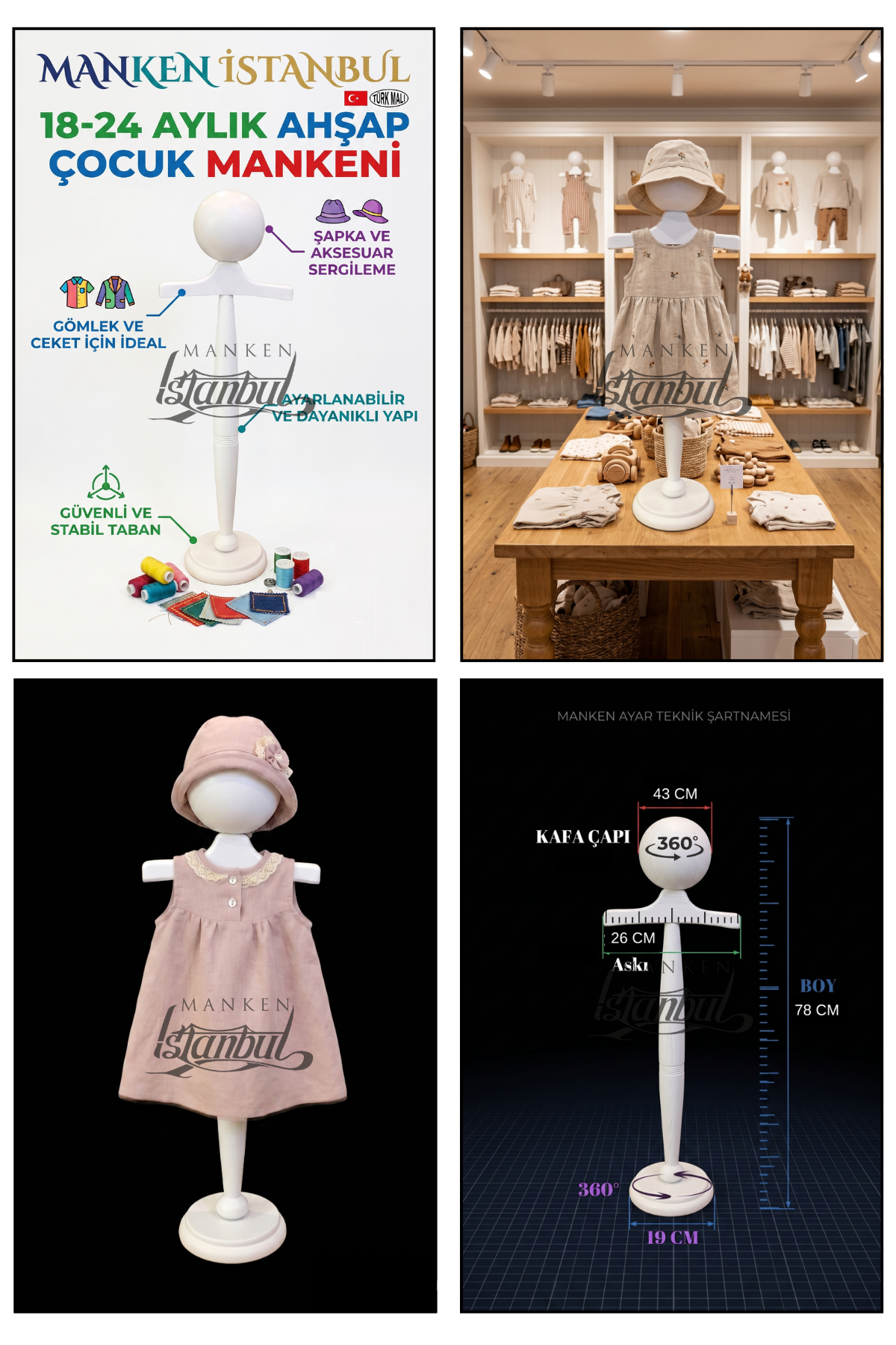 Beyaz Ahşap Çocuk Estetik Vitrin Mankeni 18-24 Aylık