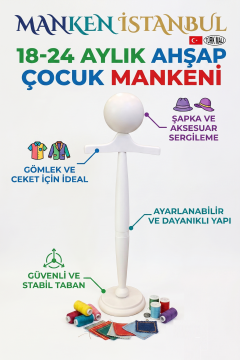 Beyaz Ahşap Çocuk Estetik Vitrin Mankeni 18-24 Aylık