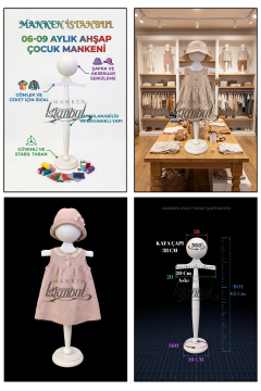 Beyaz Ahşap Çocuk Estetik Vitrin Mankeni 06/09 Aylık