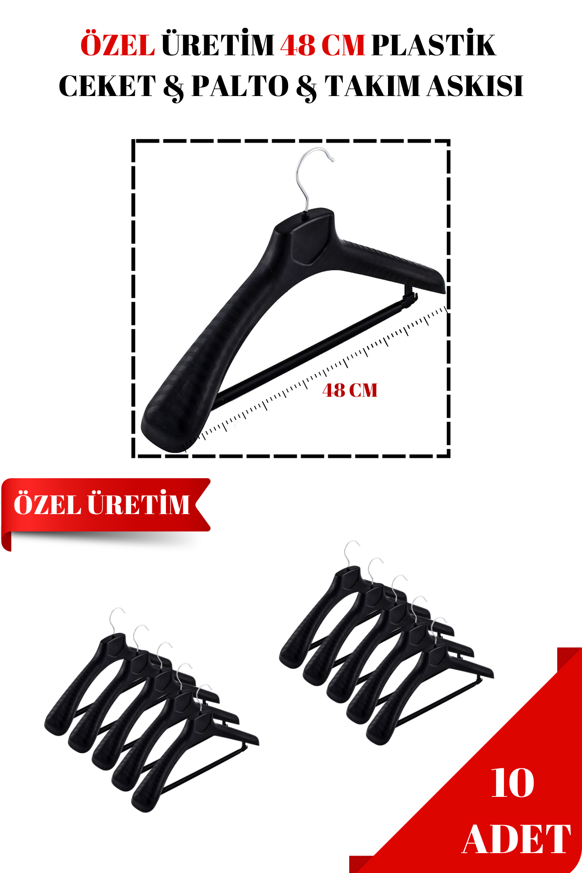 10 Adet 48 Cm Özel Üretim Ceket Askısı | Palto Askısı